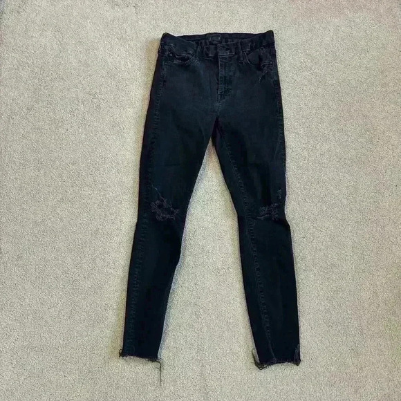 Mother The Looker Ankle Fray Jeans in Guilty As Sin Black Raw Hem Size 28 - Picture 2 of 8